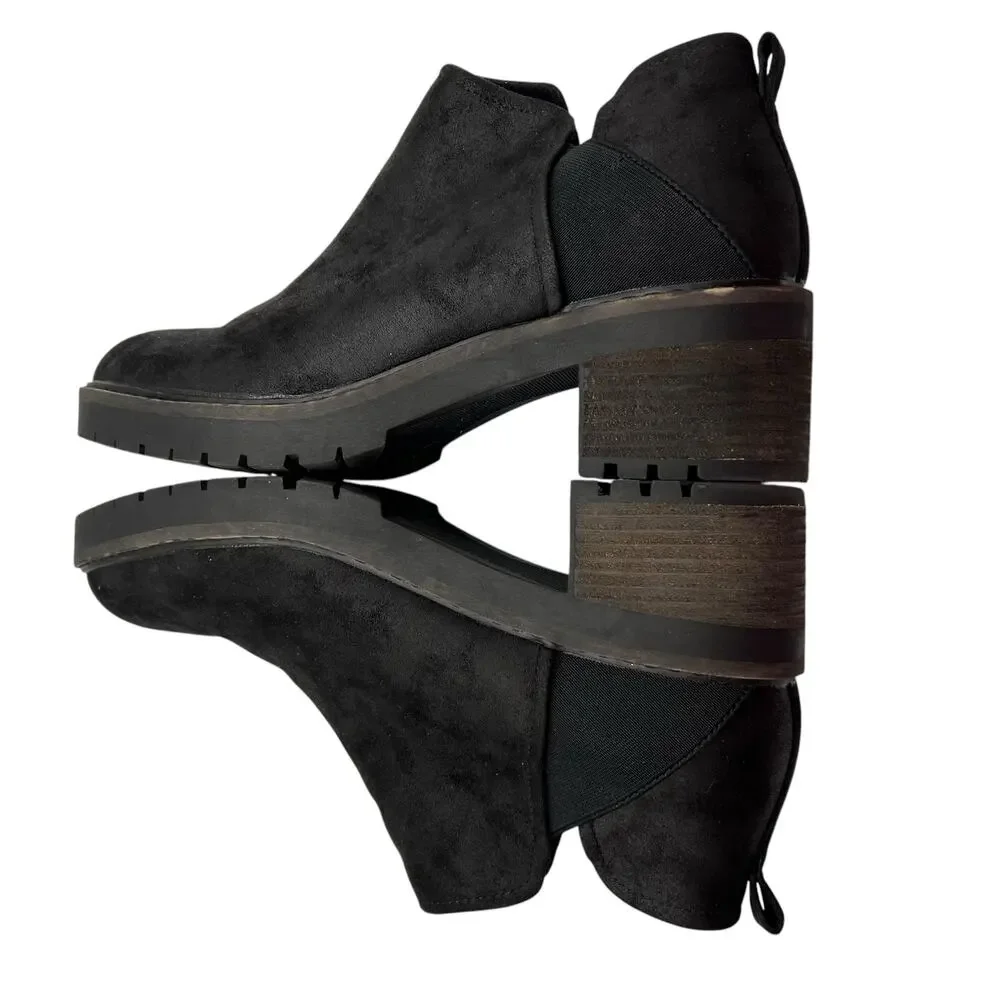 Crown Vintage Chelsea Size 11‎ Chunky Heel Ankle Boots Booties Black Slip On